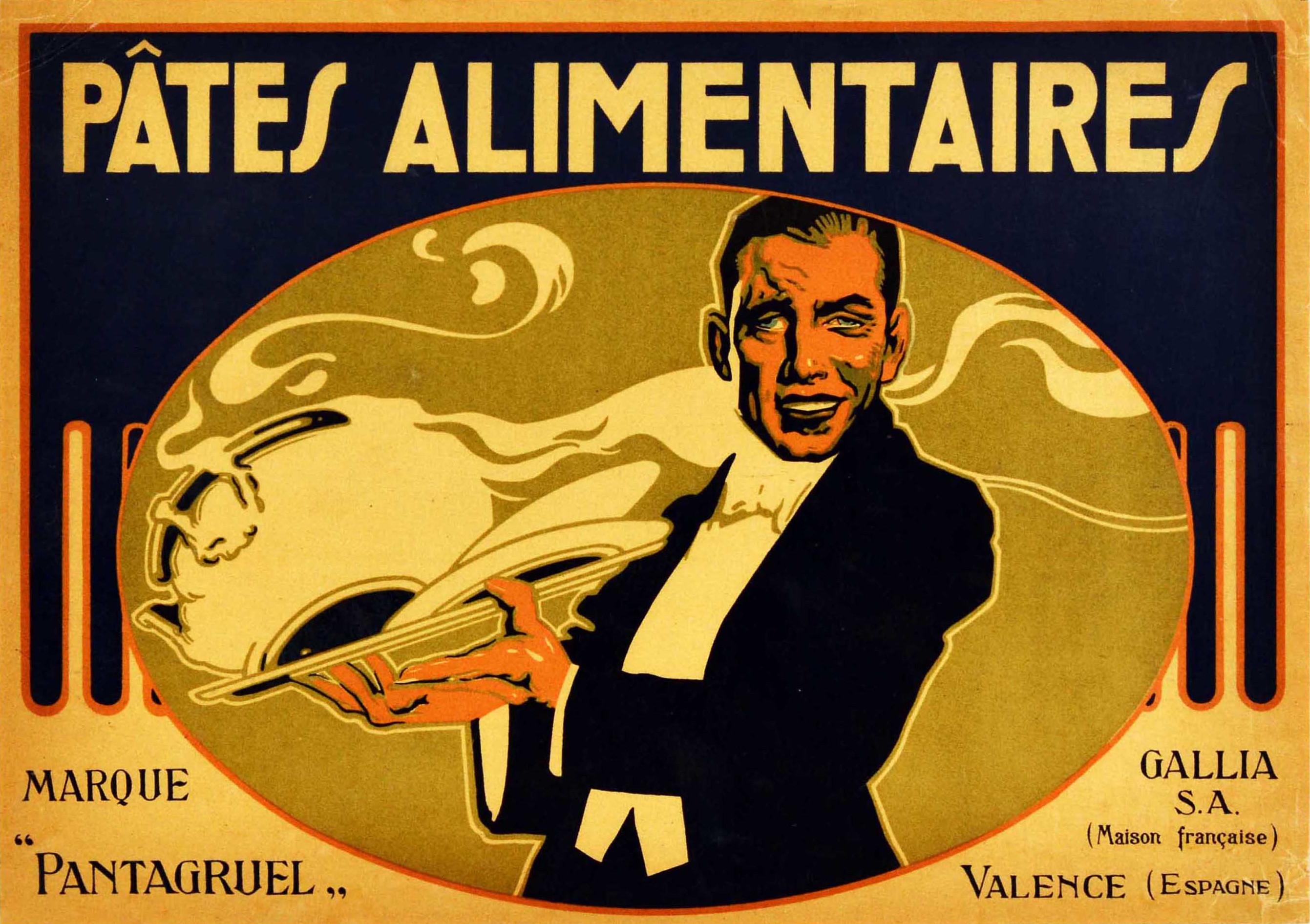 Unknown Print - Original Antique Food Advertising Poster Pantagruel Pasta Art Deco Waiter Spain