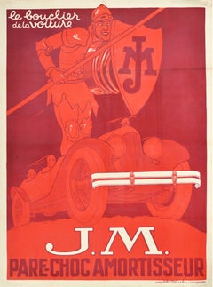 Original Antique French Advertising Poster JM Shock Absorbers Automobile Art