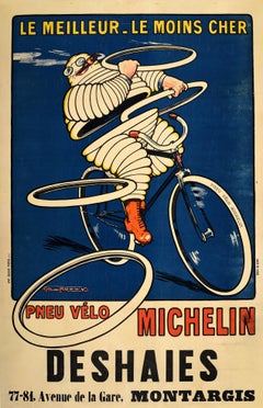 Original Antique Michelin Poster Pneu Velo Michelin Man Bibendum Bicycle Tires