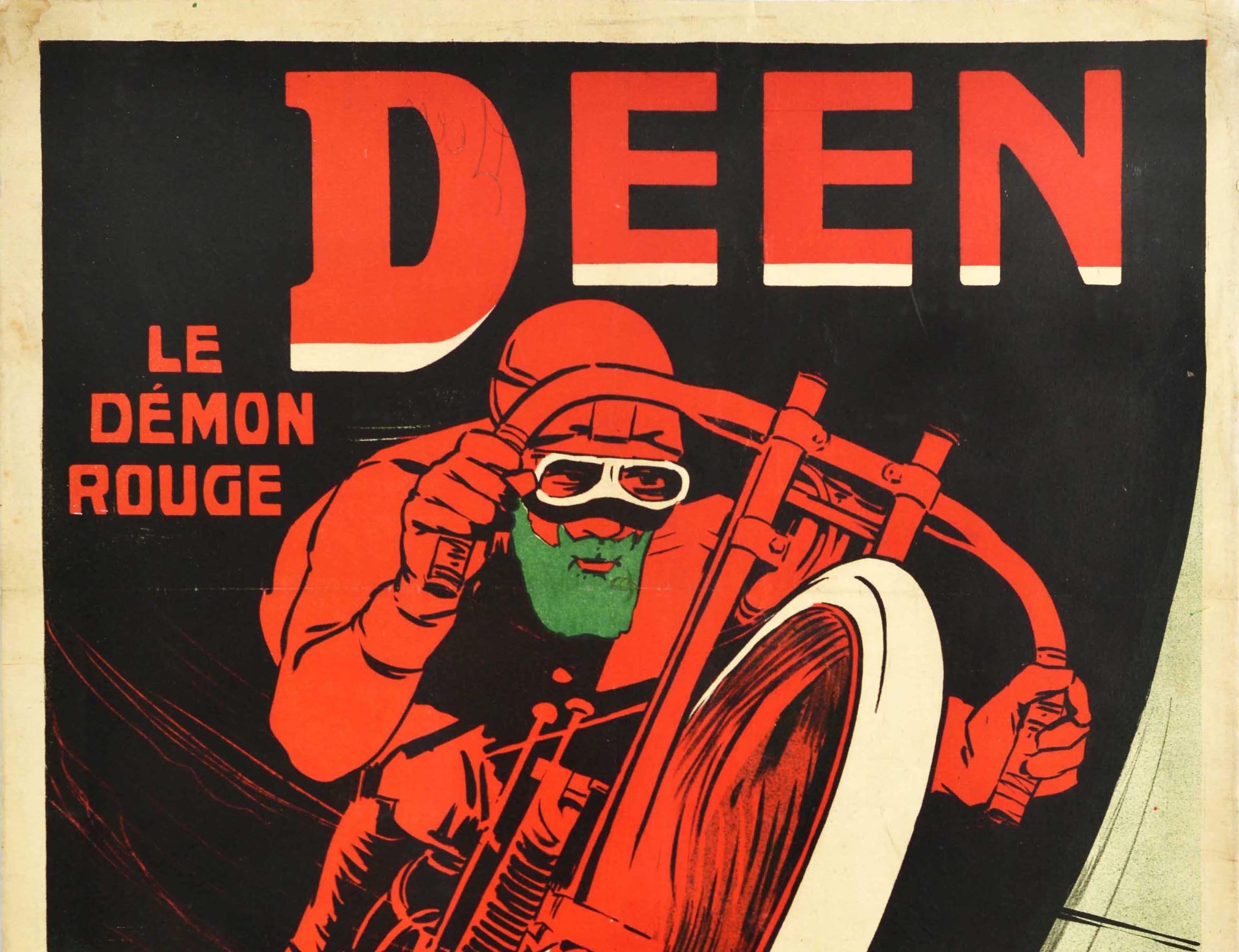 Original Antique Motorsport Circus Poster Deen Le Demon Rouge Red Devil Design - Print by Unknown