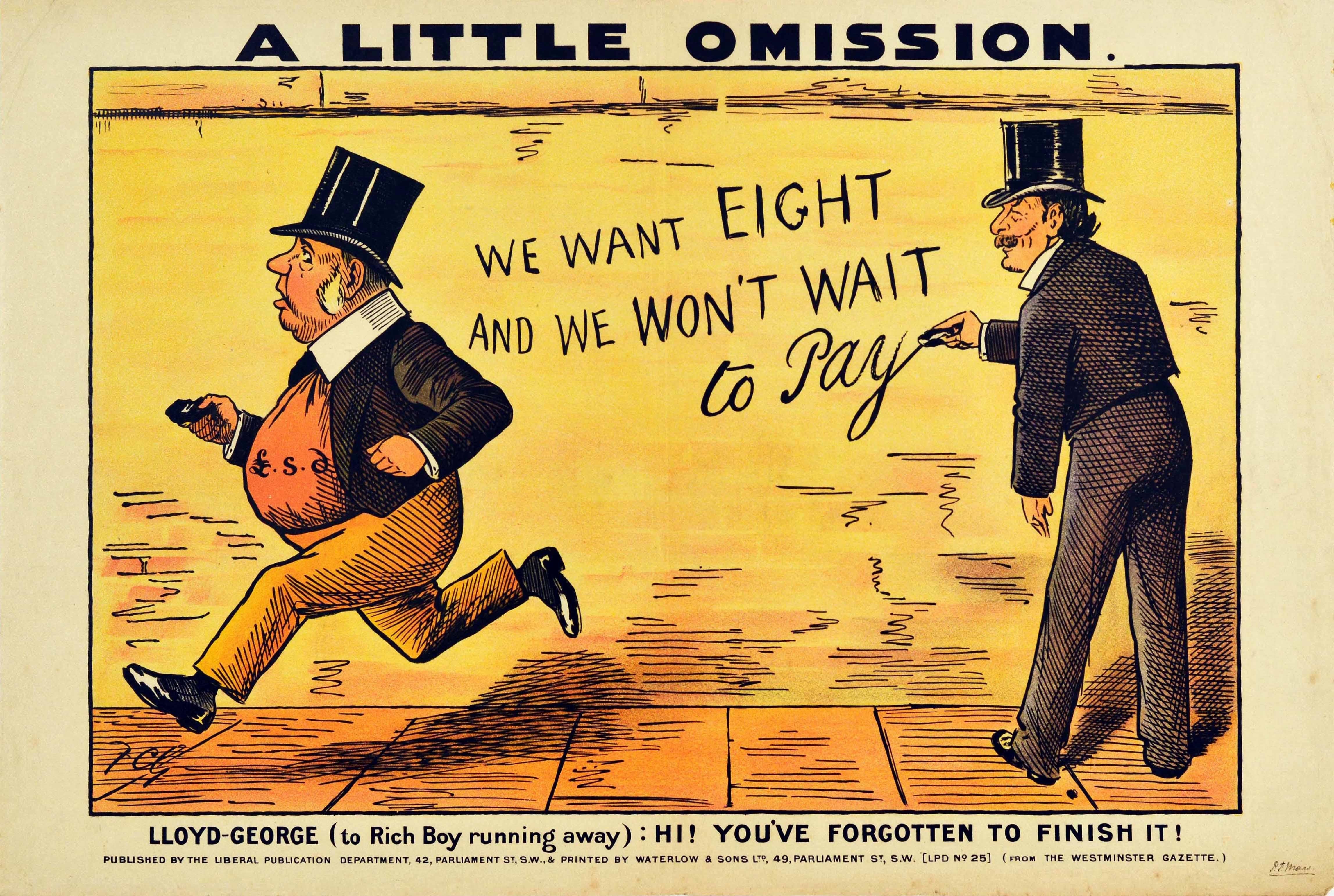 Unknown Print - Original Antique Political Poster Liberal Party Lloyd George Rich Tax Graffiti