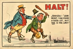 Original Antique Political Propaganda Poster Halt John Bull British Constitution