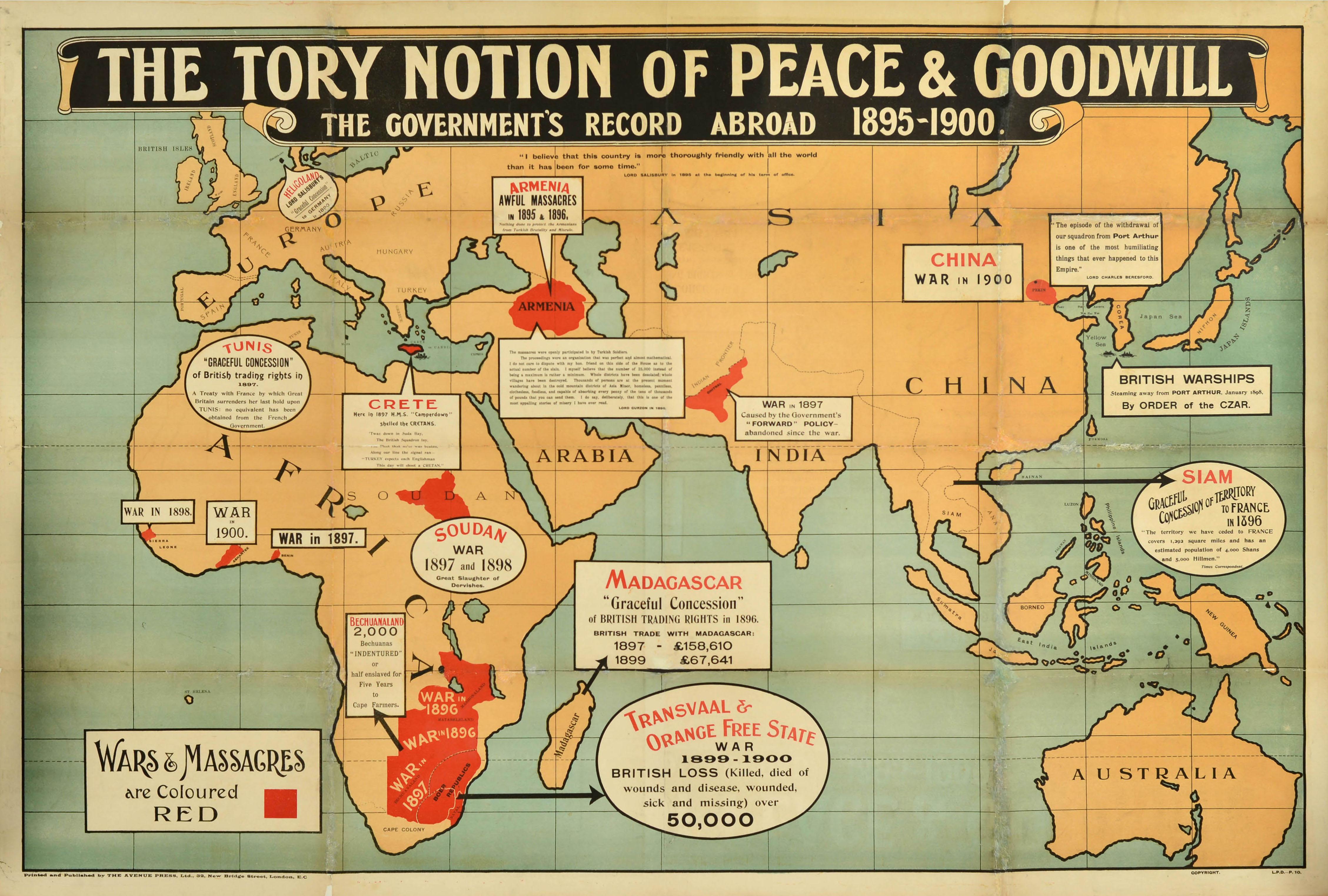 Unknown Print – Original Antikes politisches Propagandaplakat, „The Tory Notion Peace Goodwill“, UK