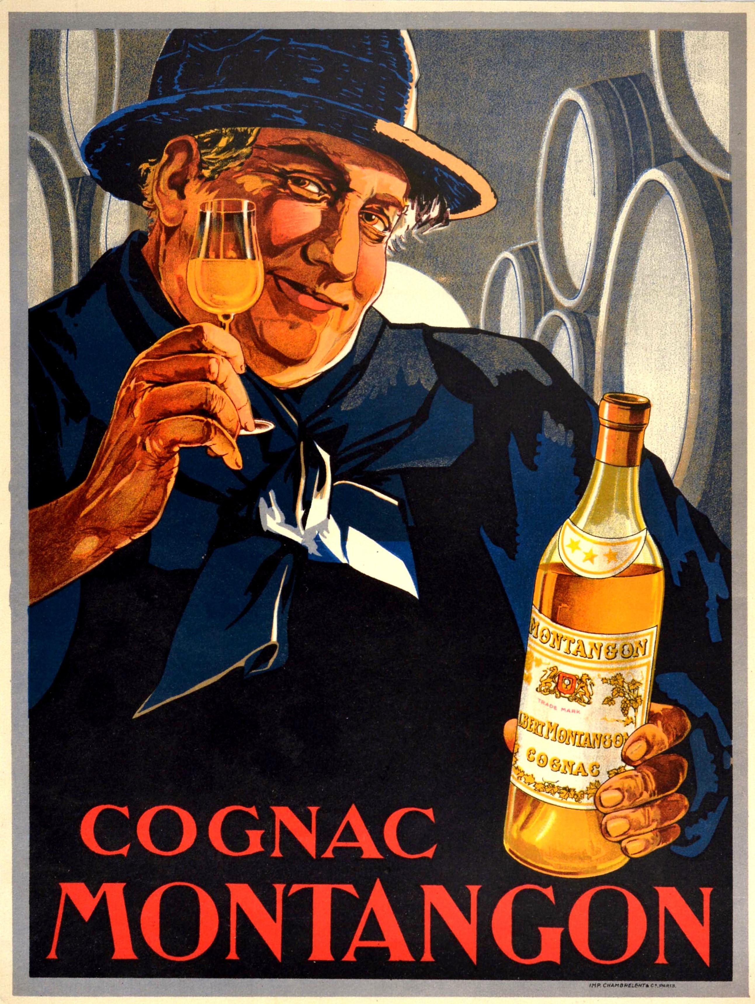 Unknown Print - Original Antique Poster Cognac Montangon France Alcohol Drink Advertising Art