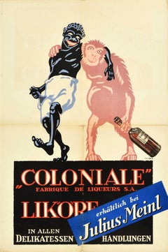 Antikes Original-Poster, Kolonialstil, Trinkgläser, Julius Meinl, Werbegrafik