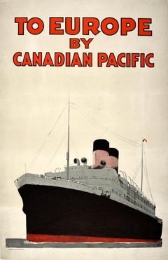 Original Antique Poster Europe Canadian Pacific Cruise Ship Travel Ocean Liner