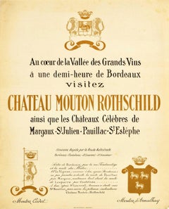 Original Antique Poster For Chateau Mouton Rothschild Bordeaux Wine Grands Vins 