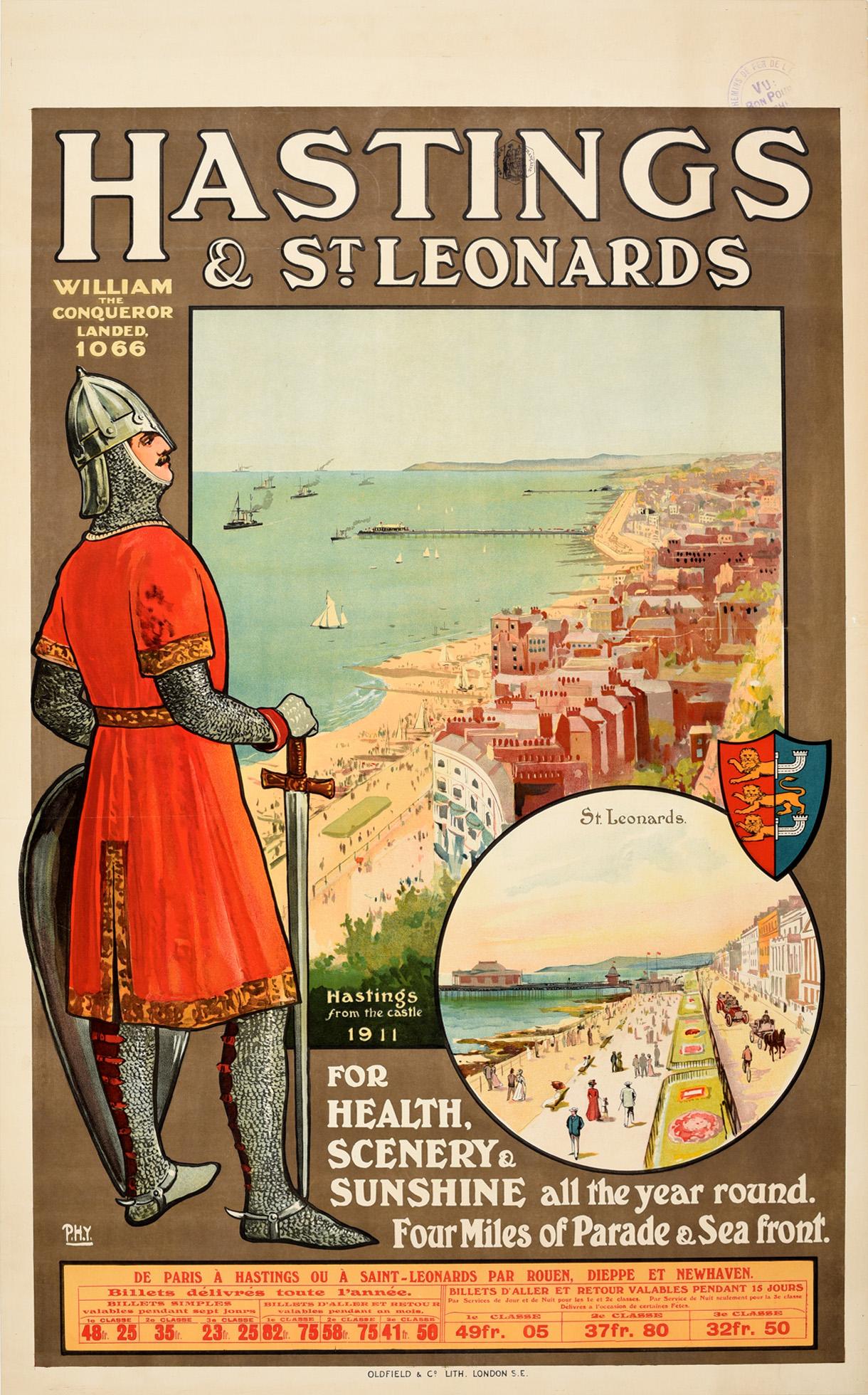 Unknown Print - Original Antique Poster Hastings St Leonards William The Conqueror Travel Paris