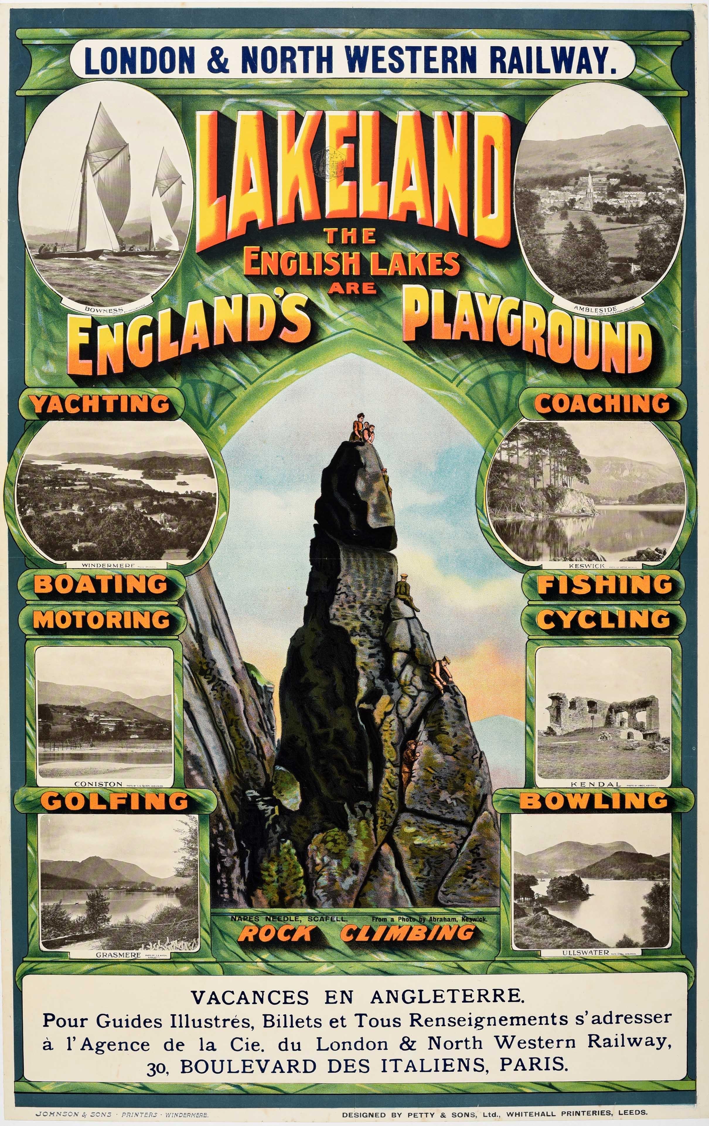 Unknown Print – Original Antike Poster Lakeland LNER Lake District Segeln Golf Klettern