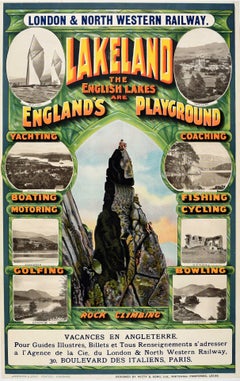 Original Antike Poster Lakeland LNER Lake District Segeln Golf Klettern