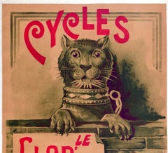 Original Antique Poster Le Glob' Trotter Cycles Paris Bicycle Lion Design Bike
