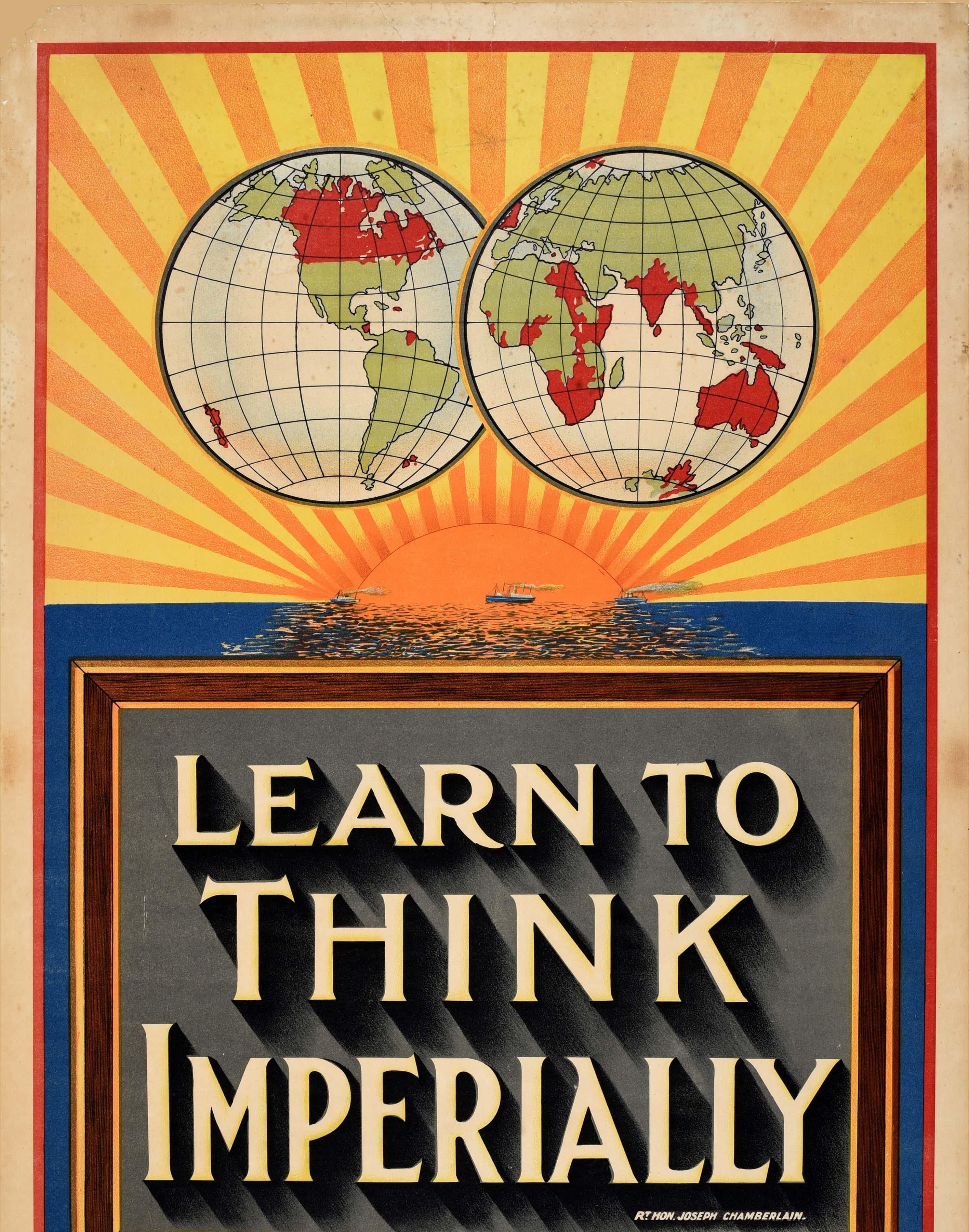 Original Antique Poster Learn to Think Imperially British Empire Chamberlain UK - Beige Print by Unknown
