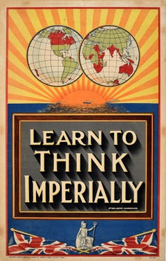 Original Antique Poster Learn to Think Imperially British Empire Chamberlain UK