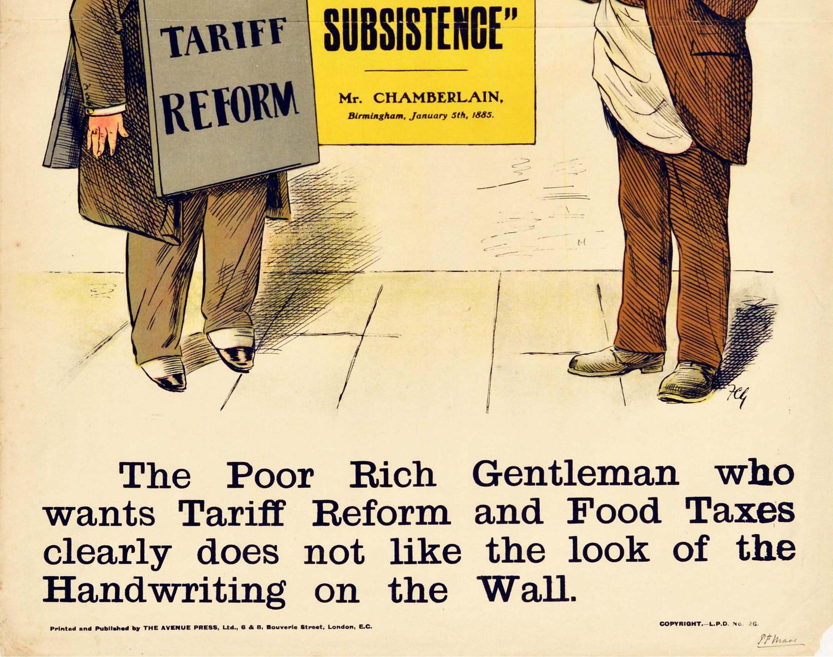 Original Antikes Original-Poster, liberale Partei, „An Awkward Reminder“, Reform der Lebensmittelsteuer (Orange), Print, von Unknown