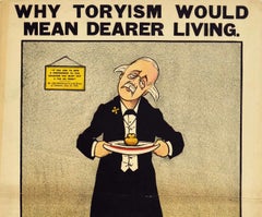 Original Antique Poster Liberal Party Politics Tory Party Dearer Living Food Tax