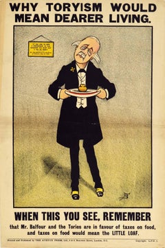 Ancienne affiche originale, Parti libéral, Politique, Parti démocratique, Libéral, Dearer Living Food Tax