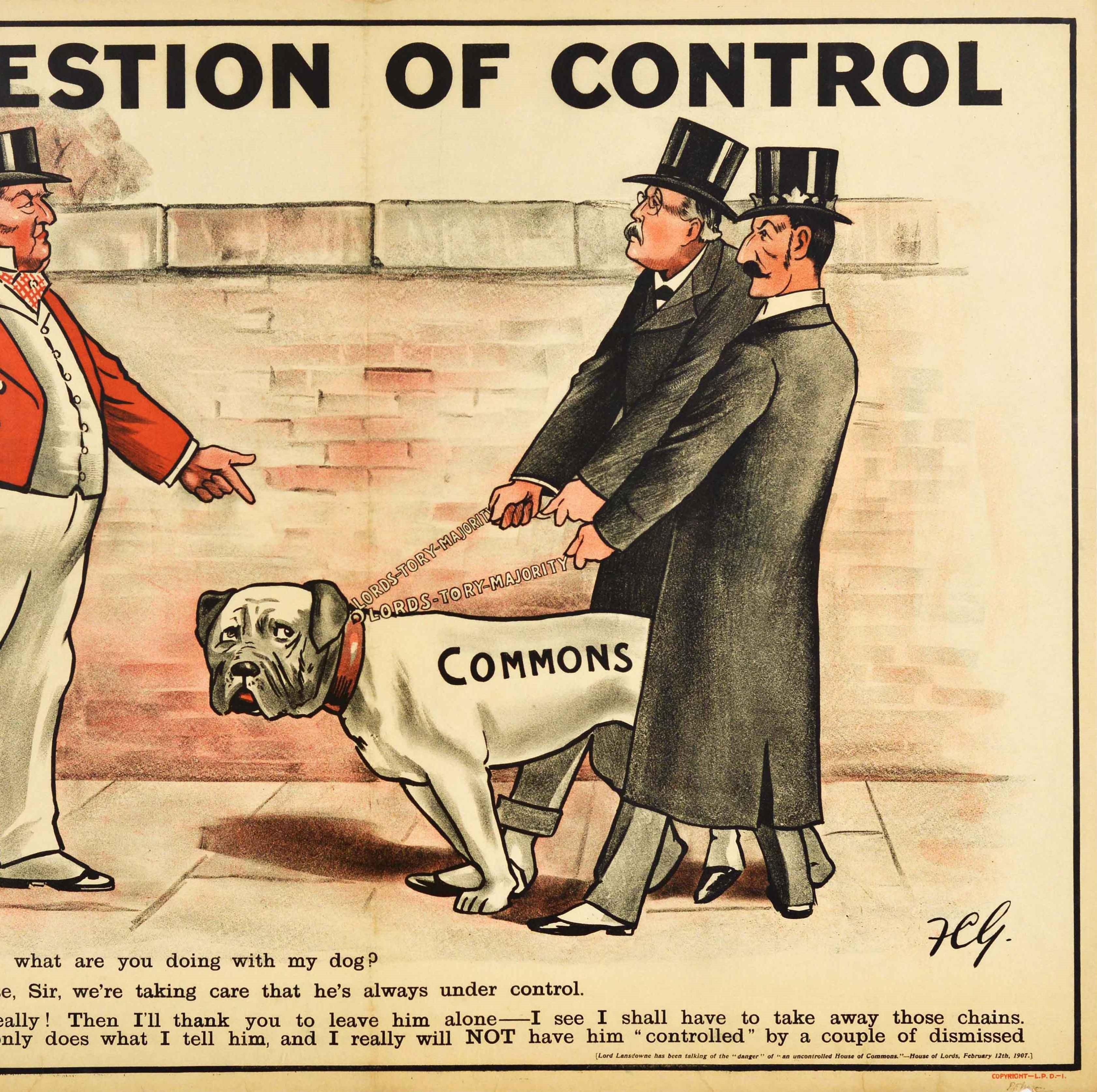 Original Antikes Original-Poster Liberals Control Commons Lords Tory John Bull Dog Design (Beige), Print, von Unknown