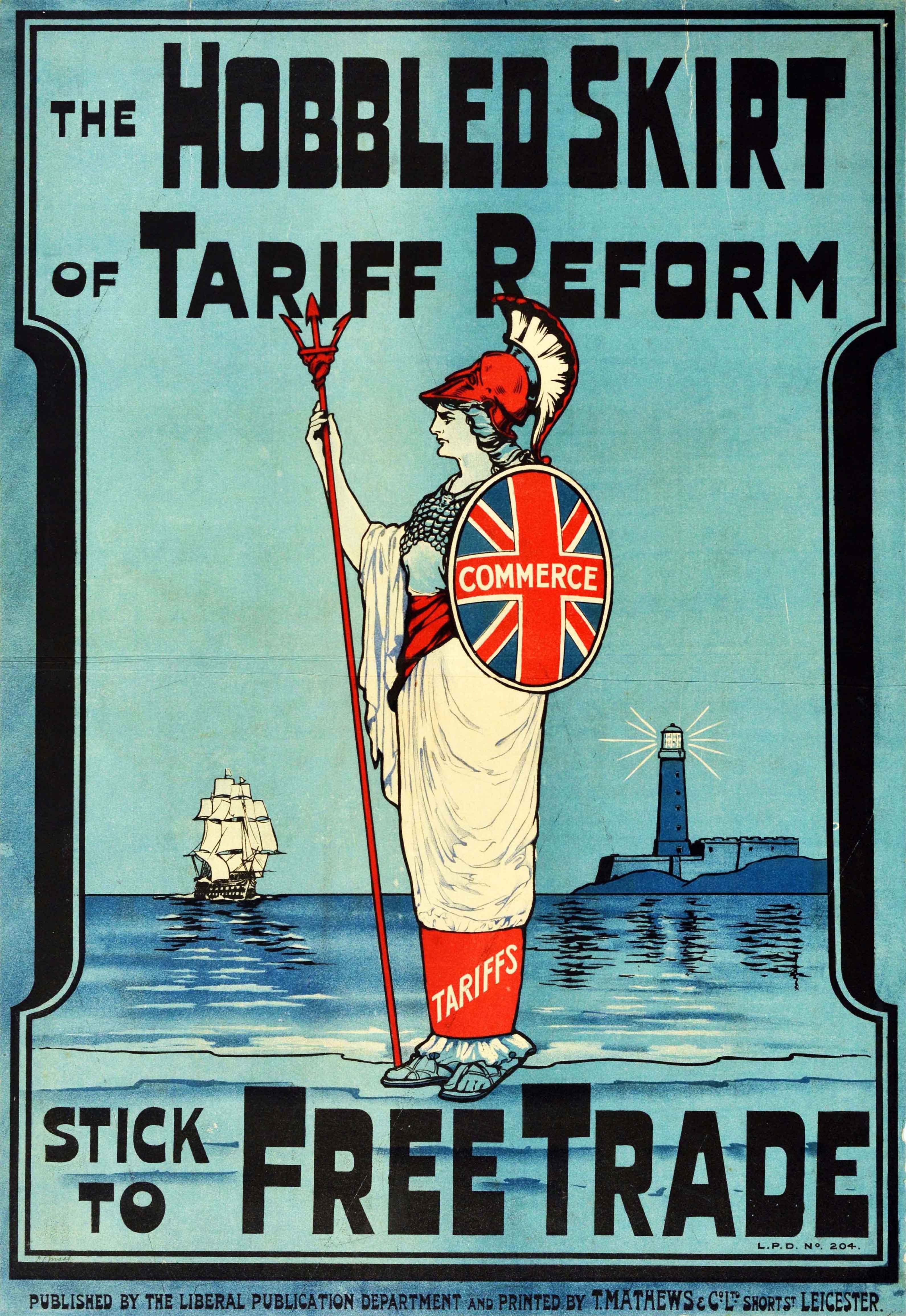 Unknown Print – Original Antikes Original-Poster Liberals Tarifreform Freier Handel Britannia Flagge Design