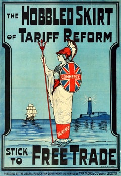 Original Antique Poster Liberals Tariff Reform Free Trade Britannia Flag Design
