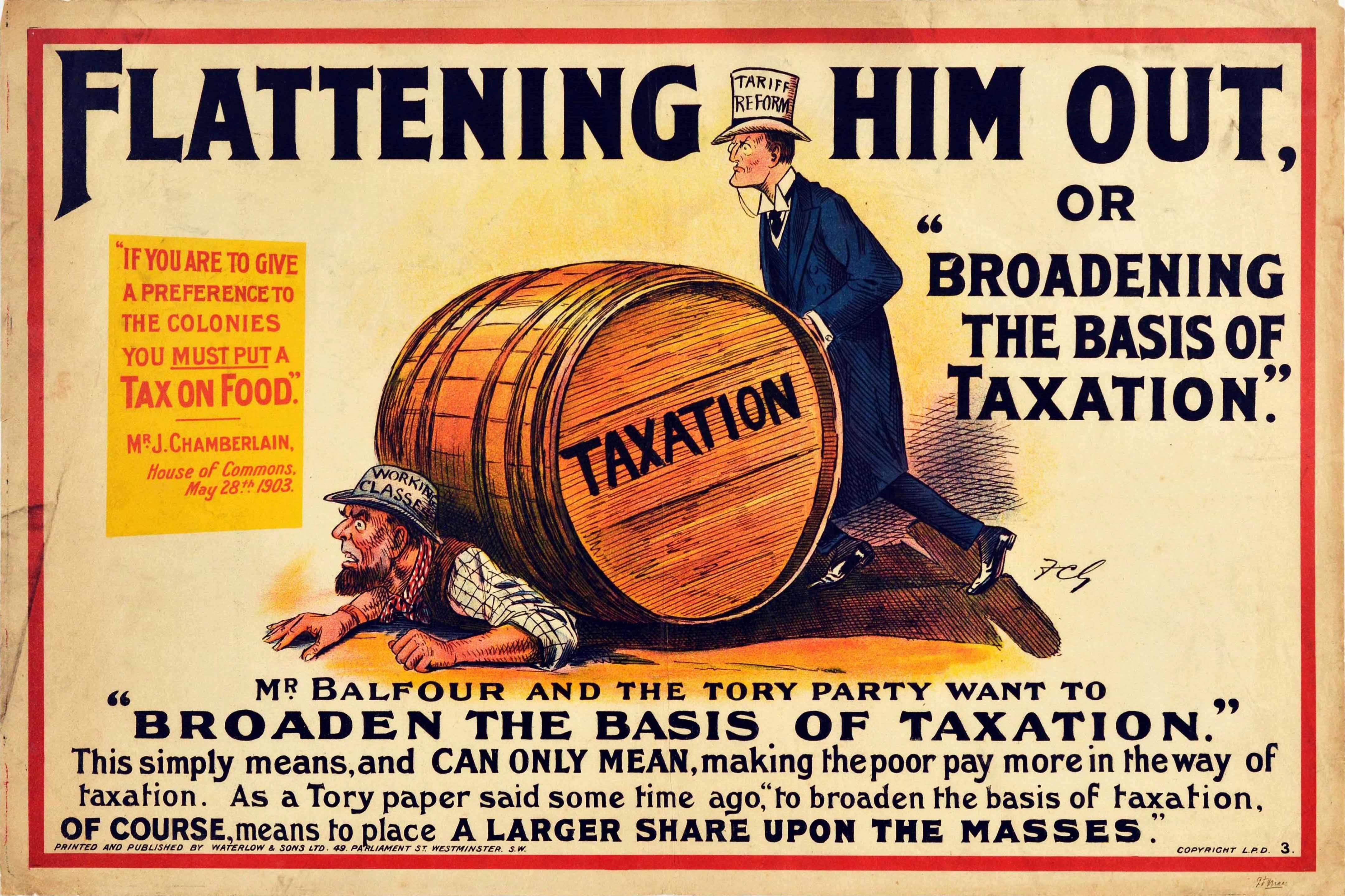 Unknown Print - Original Antique Poster Liberals Tory Party Politics Taxation Tariff Reform Food
