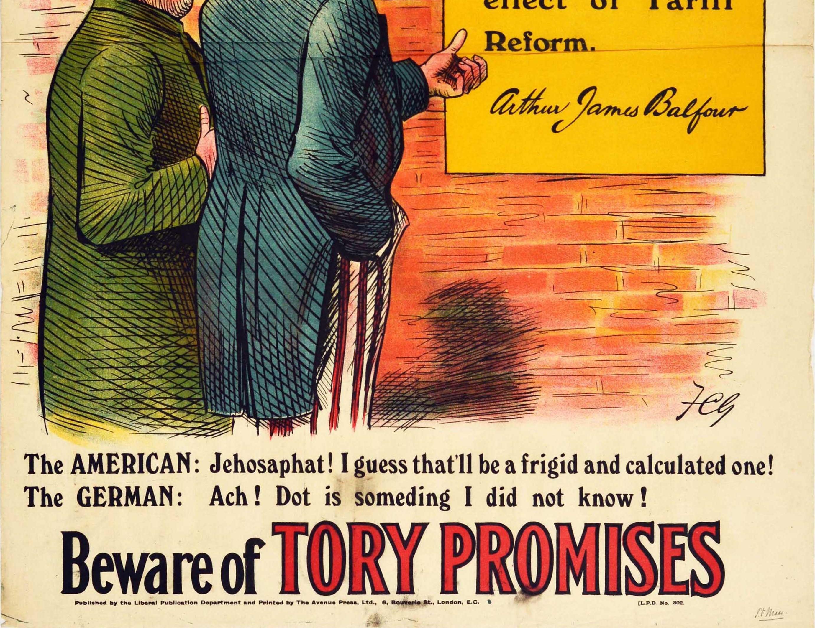 Original Antikes Original-Poster Liberals Tory Promises, Tarifreform, Deutsch & Onkel Sam  (Orange), Print, von Unknown