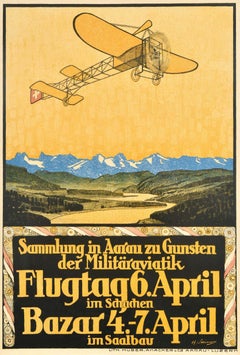 Original Antique Poster Military Aviation Air Show Flugtag Aarau Switzerland