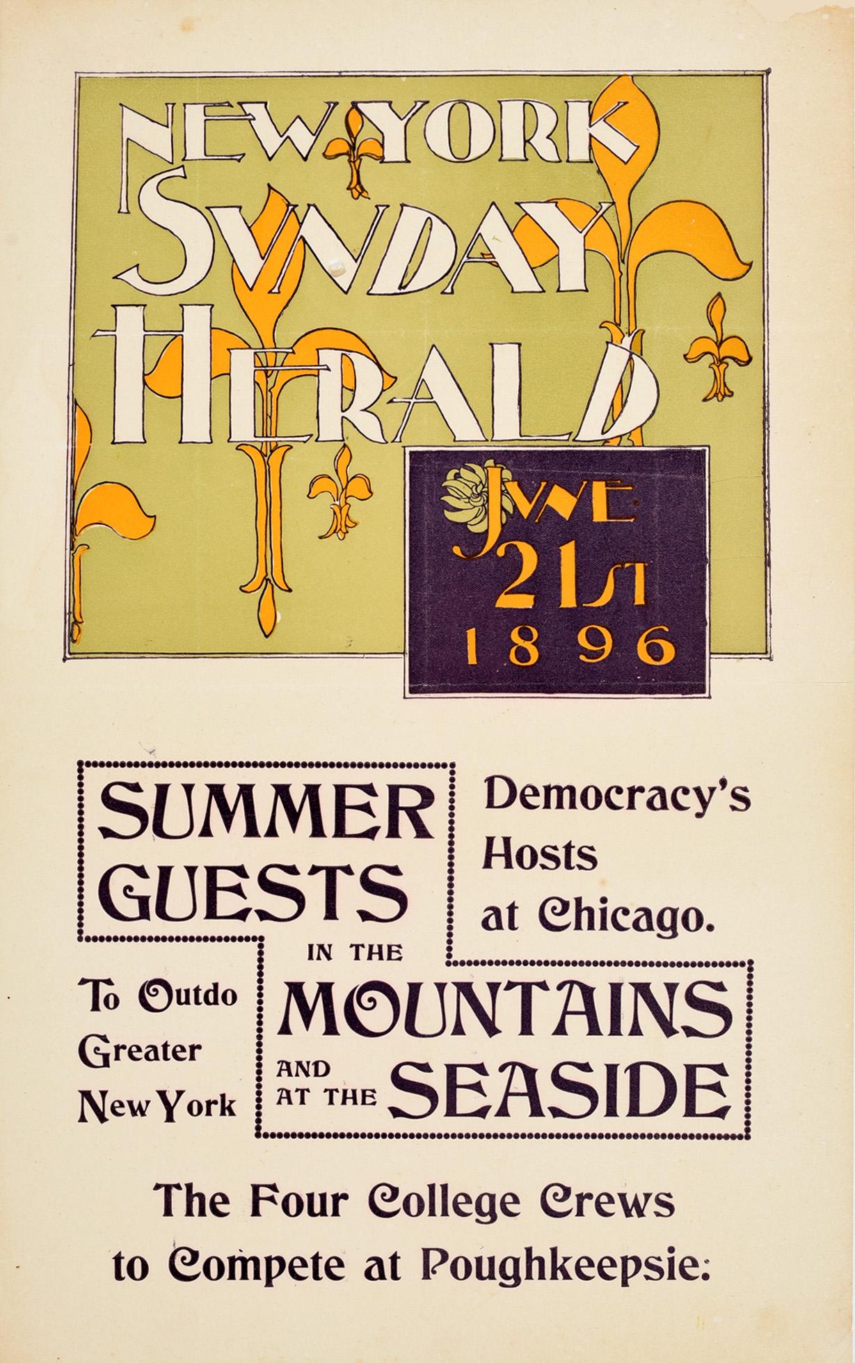 Unknown Print - Original Antique Poster New York Sunday Herald 1896 Summer Fleur De Lis Design
