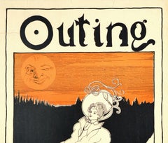 Original Antique Poster Outing Bicycle Number June 1896 Cyclist Dog Moon Artwork