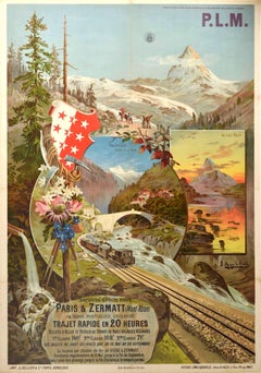 Original Used Poster PLM Railway Paris Zermatt Matterhorn Lac Noir Neubruck