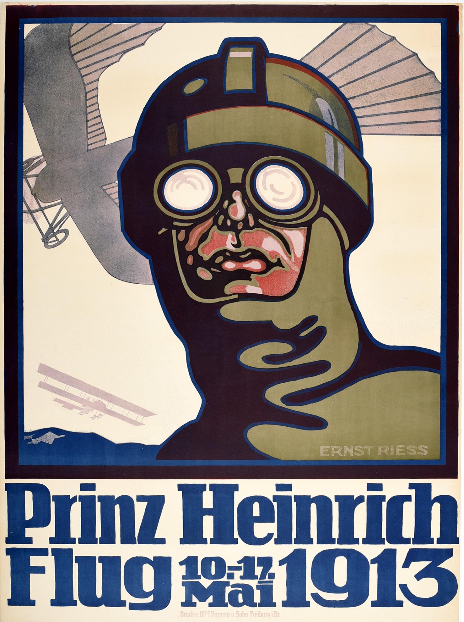 Unknown Print – Original Antikes Originalplakat, Prinz Heinrich Flug 1913 Flugrennen, frühe Luftfahrt, Kunst