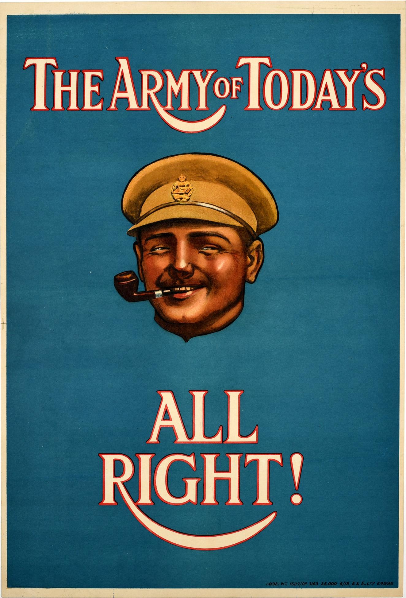 Unknown Print - Original Antique Poster The Army Of Today's All Right British Army Recruitment