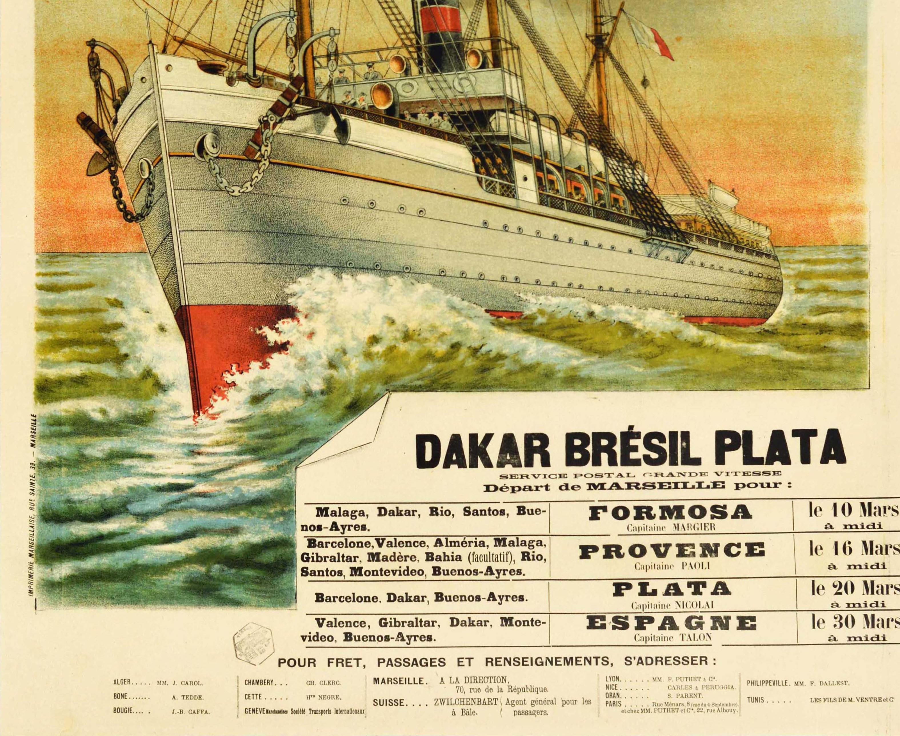 Poster antico originale Trasporto Marittime Algeria Sud America Crociera Viaggio - Print Beige di Unknown