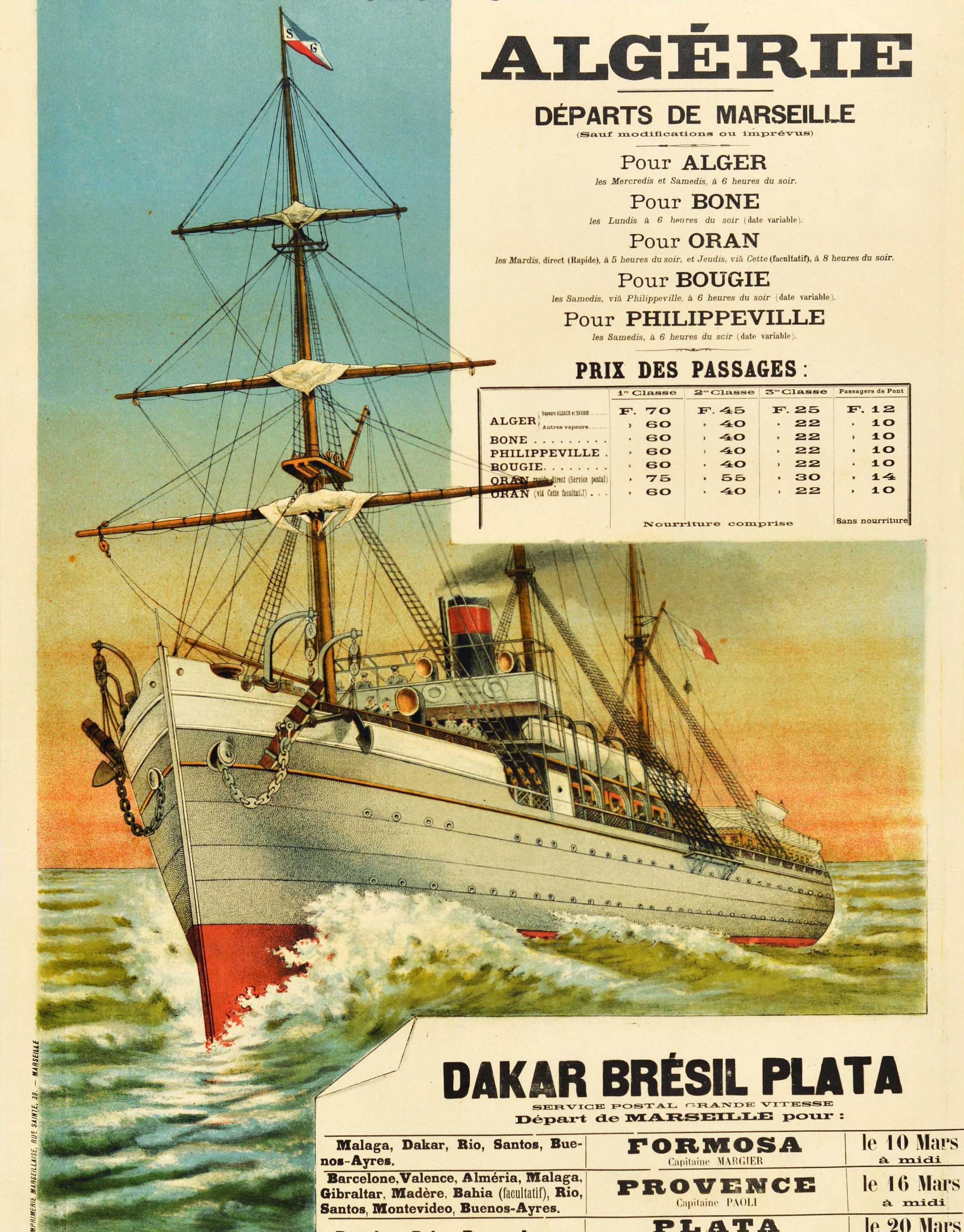 Original Antique Poster Transport Maritimes Algeria South America Cruise Travel - Beige Print by Unknown