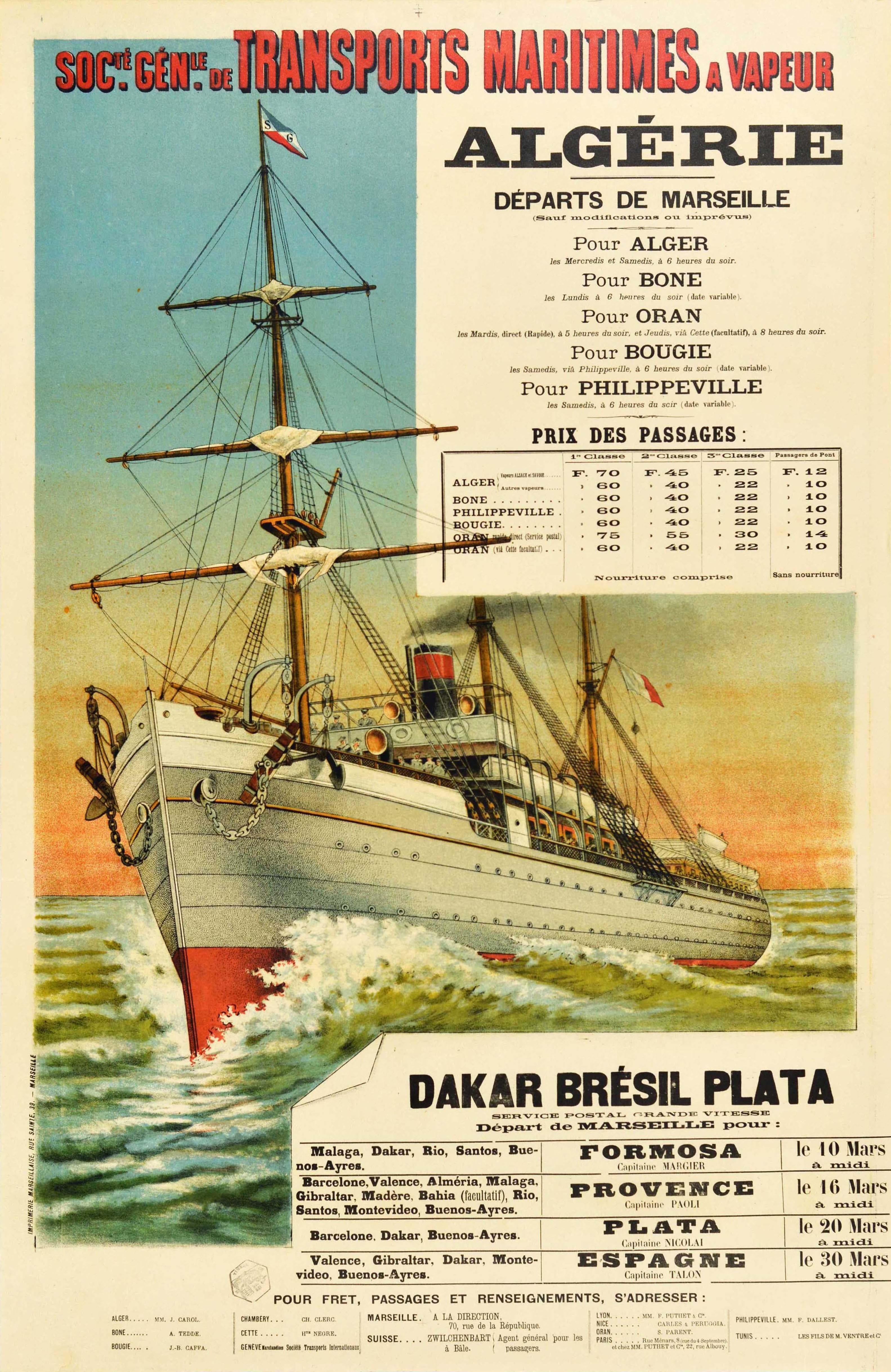 Unknown Print - Original Antique Poster Transport Maritimes Algeria South America Cruise Travel