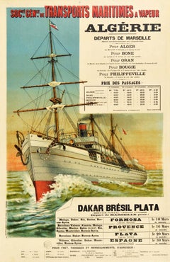 Original Antique Poster Transport Maritimes Algeria South America Cruise Travel
