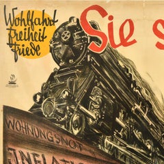 Original Antique Propaganda Election Poster German Democratic Party Train List 6