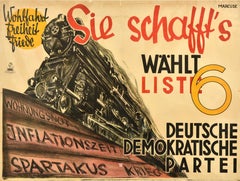 Original Antique Propaganda Election Poster German Democratic Party Train List 6