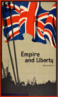 Original Antique Propaganda Poster British Empire And Liberty Beaconsfield UK