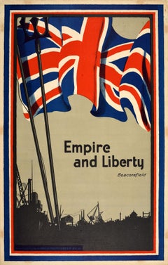 Original Antique Propaganda Poster British Empire And Liberty Beaconsfield UK