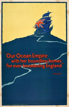 Original Antique Propaganda Poster Our Ocean British Empire England Tennyson UK