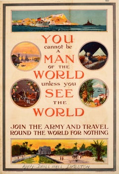 Original Antique Recruitment Poster Join The Army And Travel Round The World