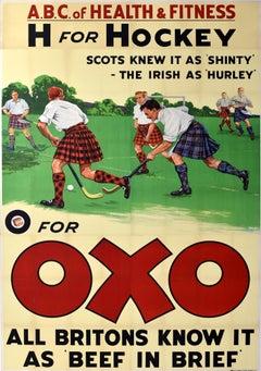Original Antique Sport Advertising Poster Oxo Hockey Health Fitness Britons