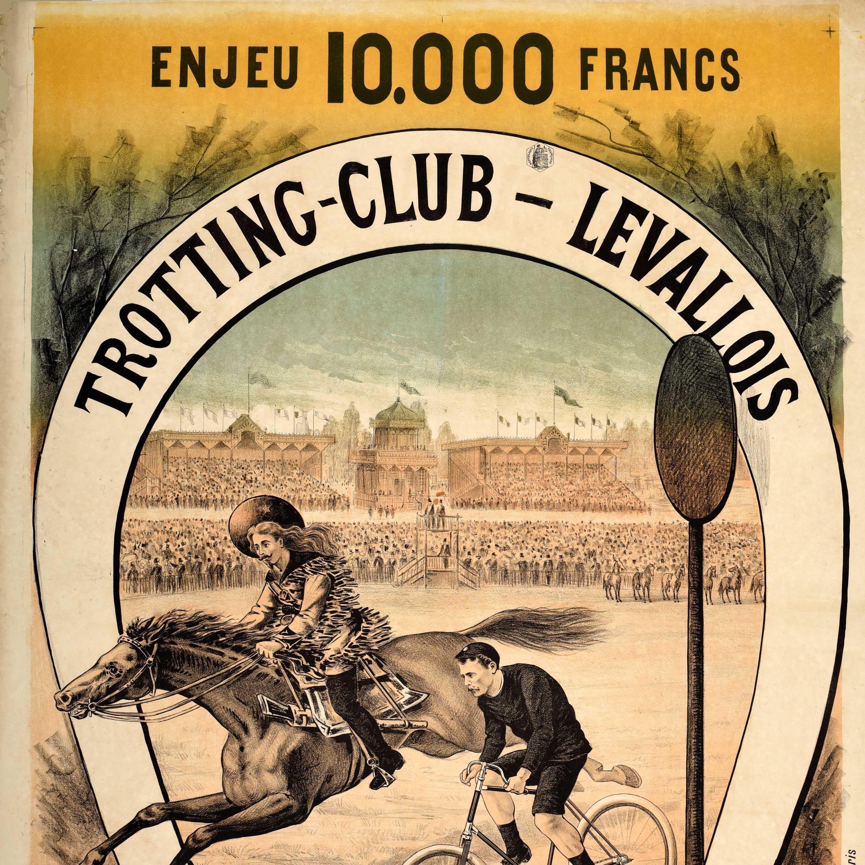 Original Antique Sport Poster Buffalo Bill Trotting Club Levallois Horse Racing - Beige Print by Unknown