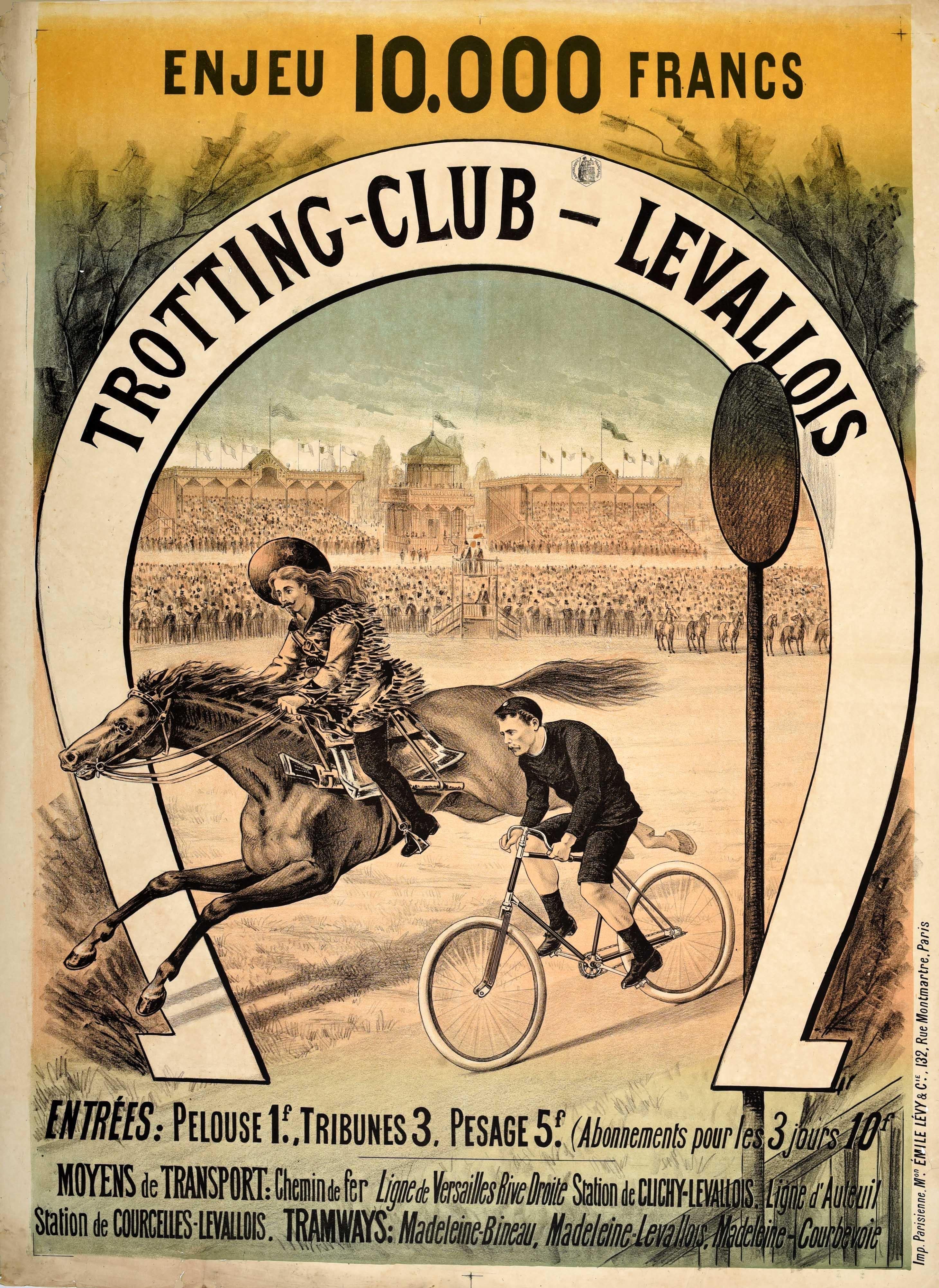 Unknown Print - Original Antique Sport Poster Buffalo Bill Trotting Club Levallois Horse Racing