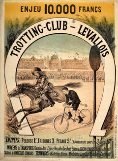 Original Antique Sport Poster Buffalo Bill Trotting Club Levallois Horse Racing