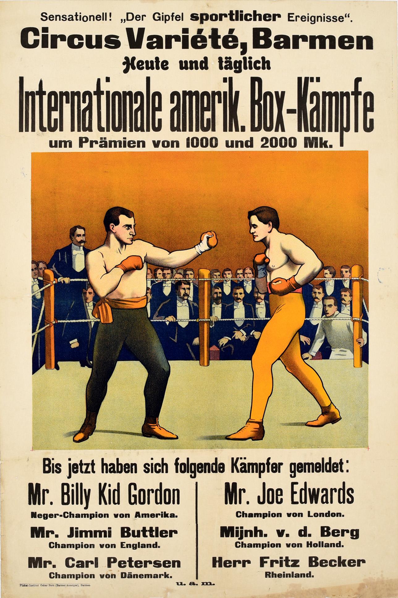 Unknown - Original Antique Sport Poster International American Boxing  Championship Germany at 1stDibs