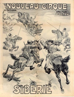 Original Antique Theatre Poster Nouveau Cirque Siberie Siberia Cossack Horse Art
