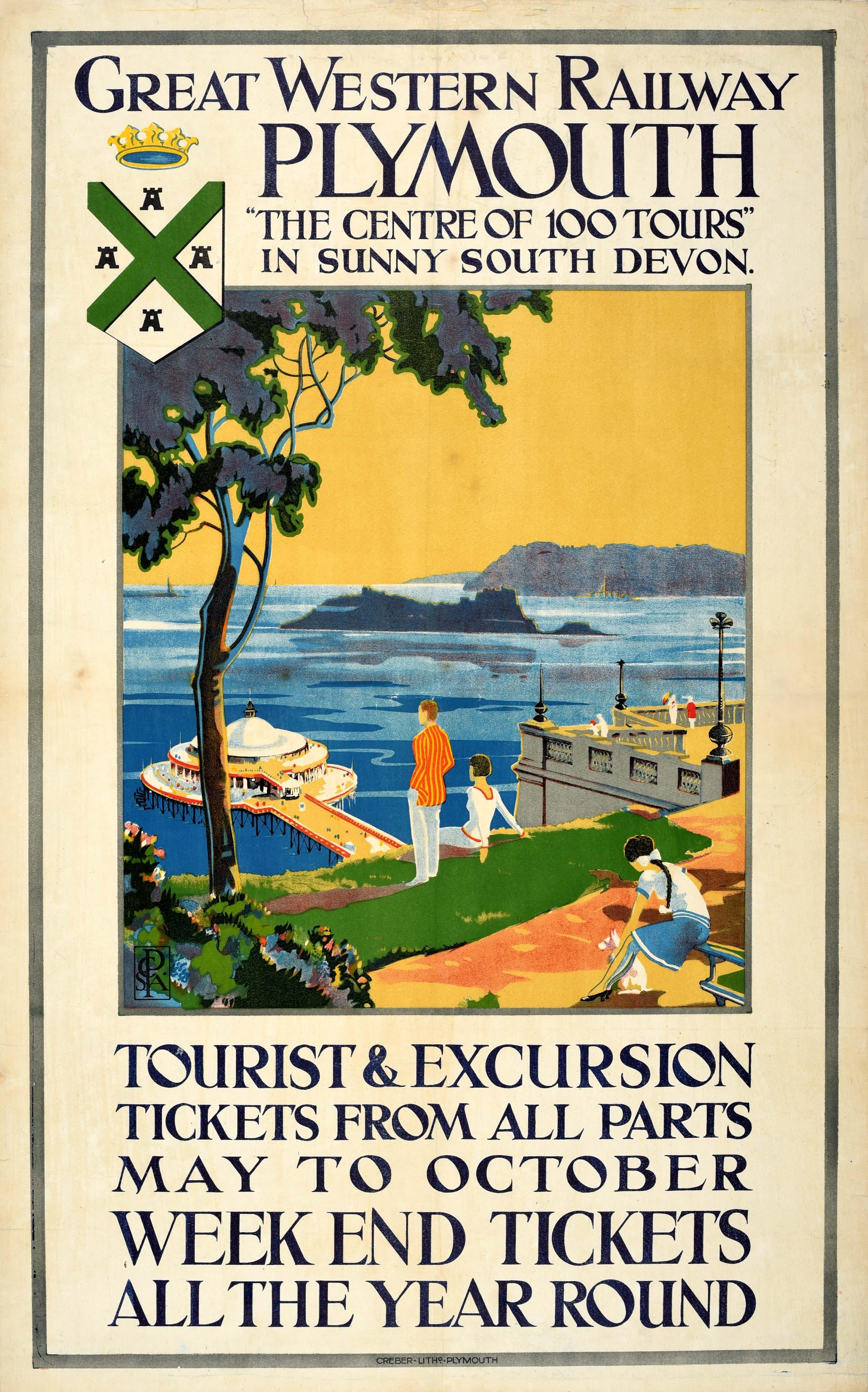 Unknown Print - Original Antique Train Travel Advertising Poster Plymouth Sunny South Devon GWR