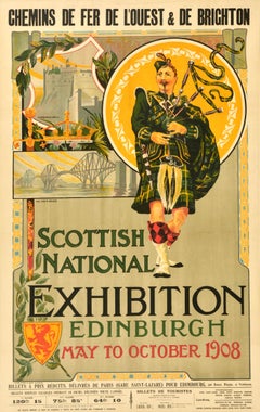 Original Antique Train Travel Poster Scottish National Exhibition Edinburgh