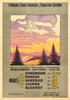 Original Antique Travel Poster Compagnie Franco Roumaine De Navigation Aerienne